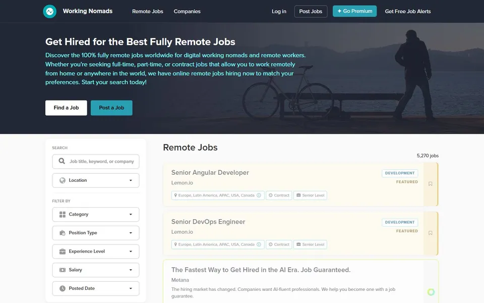 Working Nomads – Ansicht der Anbieter-Website