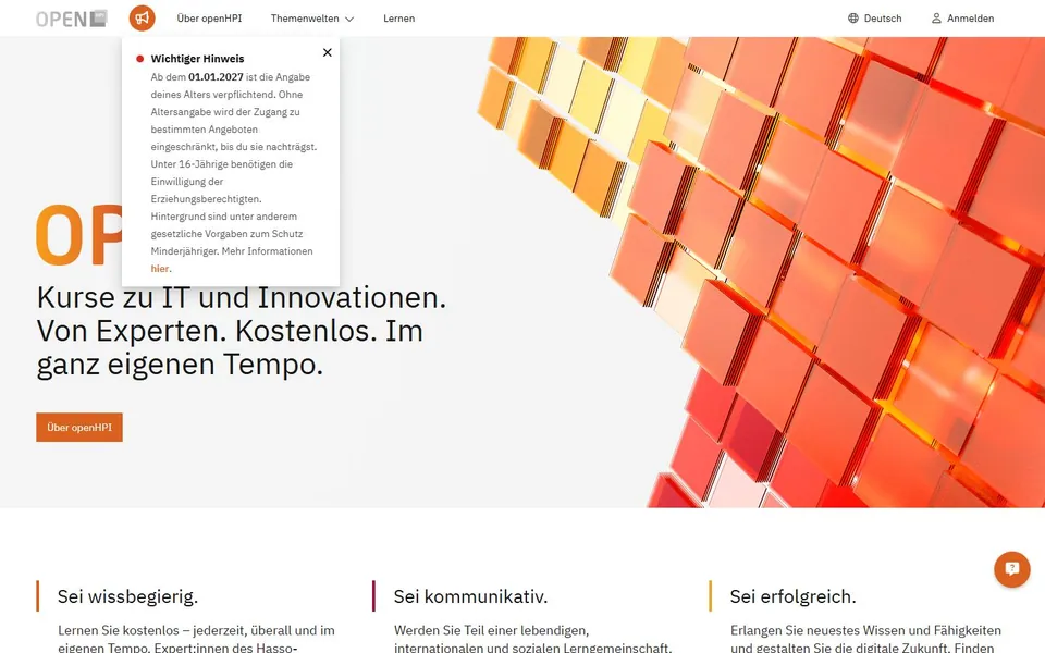 HPI openHPI – Ansicht der Anbieter-Website