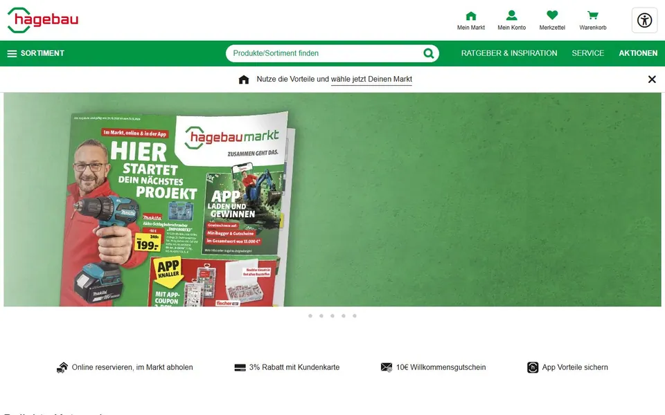 hagebau – Ansicht der Anbieter-Website