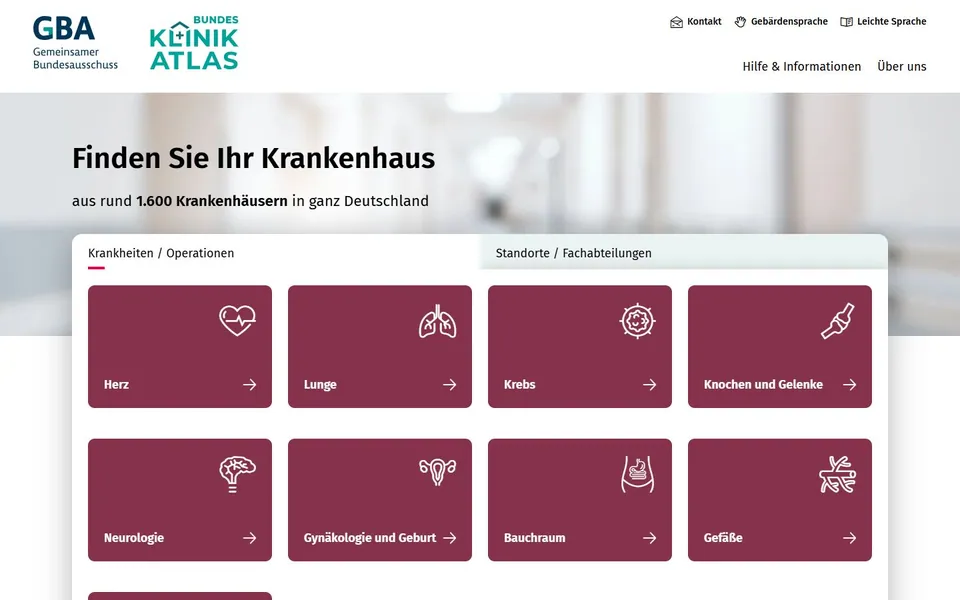 Bundes-Klinik-Atlas – Ansicht der Anbieter-Website