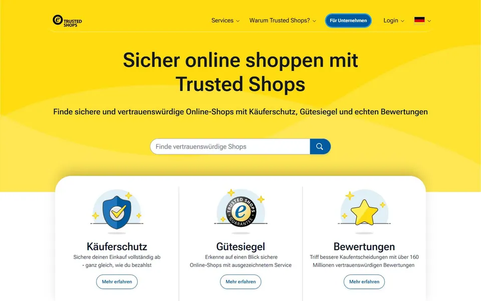 Trusted Shops – Ansicht der Anbieter-Website