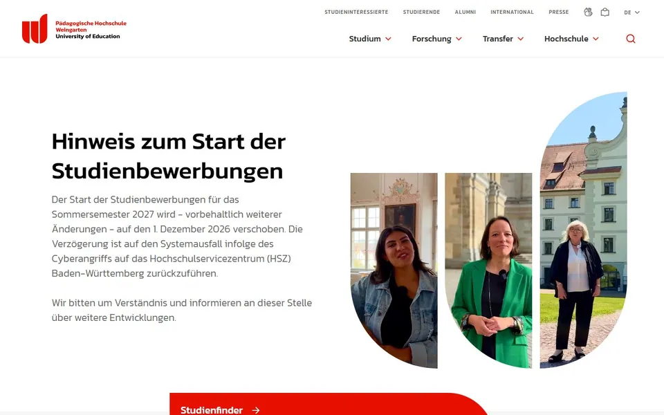 Pädagogische Hochschule Weingarten – Ansicht der Anbieter-Website