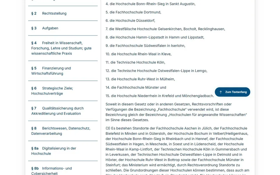 FH Münster – Amtliche Hochschulliste im Landesgesetz
