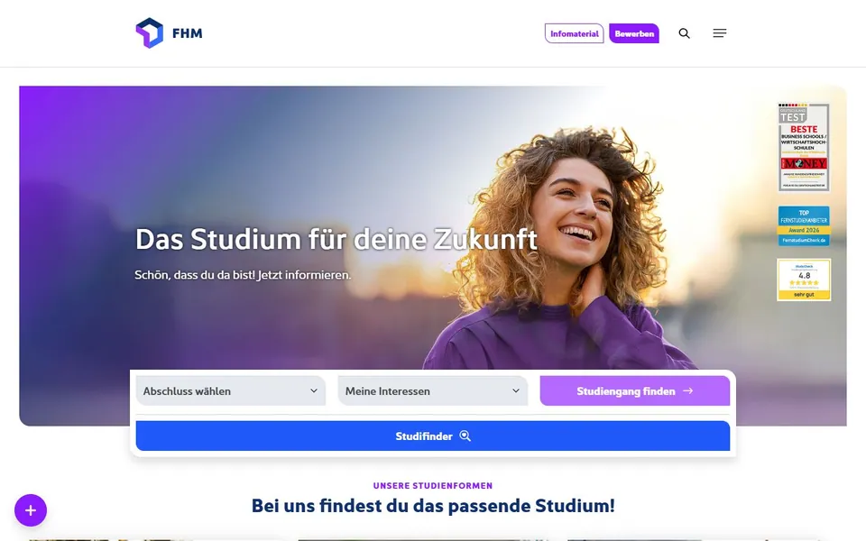 Fachhochschule des Mittelstands – Ansicht der Anbieter-Website