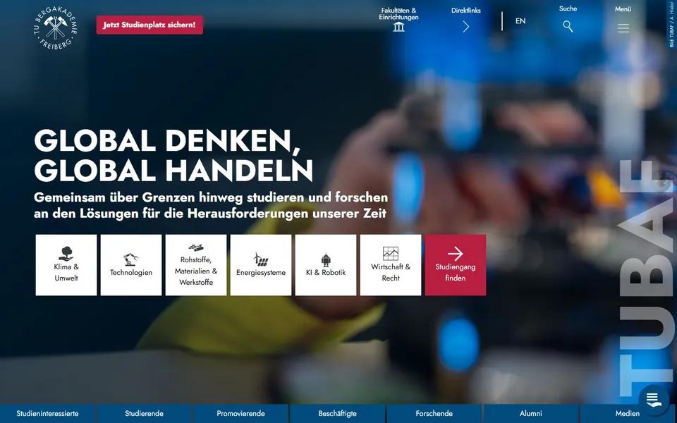 TU Bergakademie Freiberg – Ansicht der Anbieter-Website