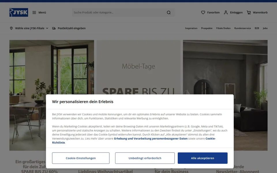 JYSK – Ansicht der Anbieter-Website