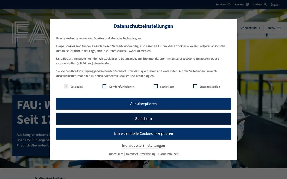 Friedrich-Alexander-Universität Erlangen-Nürnberg – Ansicht der Anbieter-Website