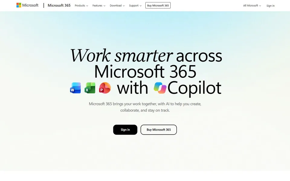 Microsoft 365 – Ansicht der Anbieter-Website