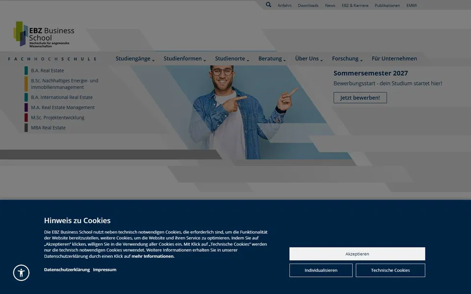 EBZ Business School – Ansicht der Anbieter-Website