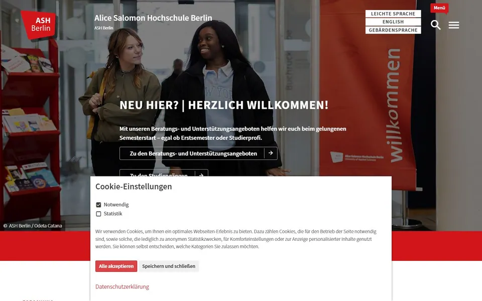 Alice-Salomon-Hochschule Berlin – Ansicht der Anbieter-Website