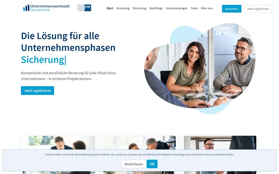 Unternehmenswerkstatt Deutschland – Ansicht der Anbieter-Website