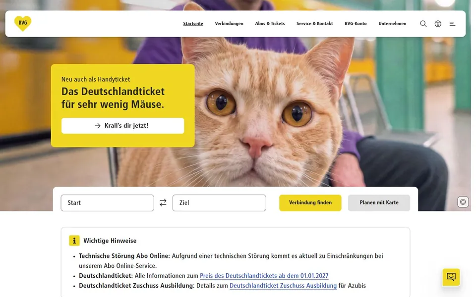 BVG – Ansicht der Anbieter-Website