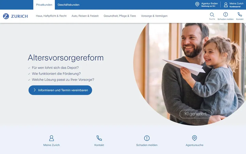 Zurich – Ansicht der Anbieter-Website