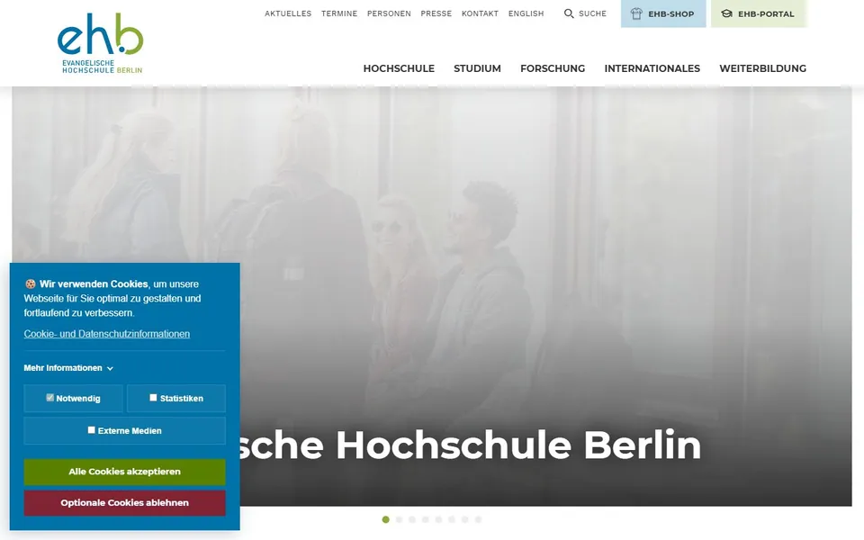 Evangelische Hochschule Berlin – Ansicht der Anbieter-Website