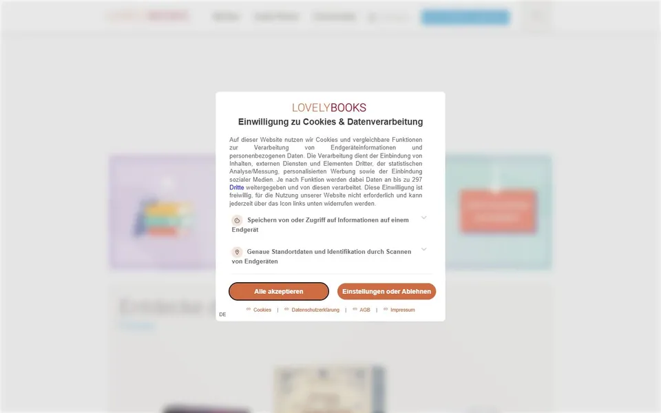 LovelyBooks – Ansicht der Anbieter-Website
