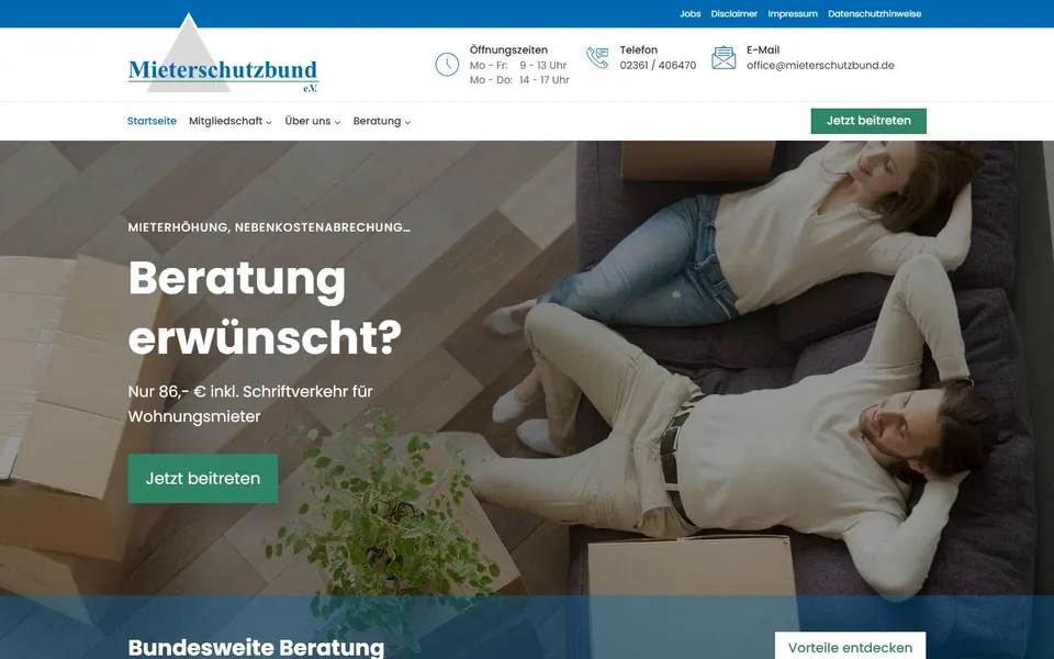 Mieterschutzbund – Ansicht der Anbieter-Website
