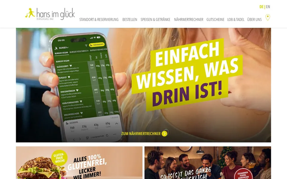 Hans im Glück – Ansicht der Anbieter-Website