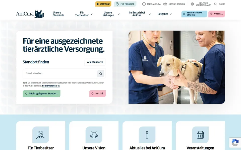 AniCura – Ansicht der Anbieter-Website