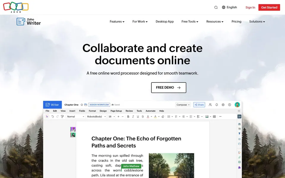 Zoho Writer – Ansicht der Anbieter-Website
