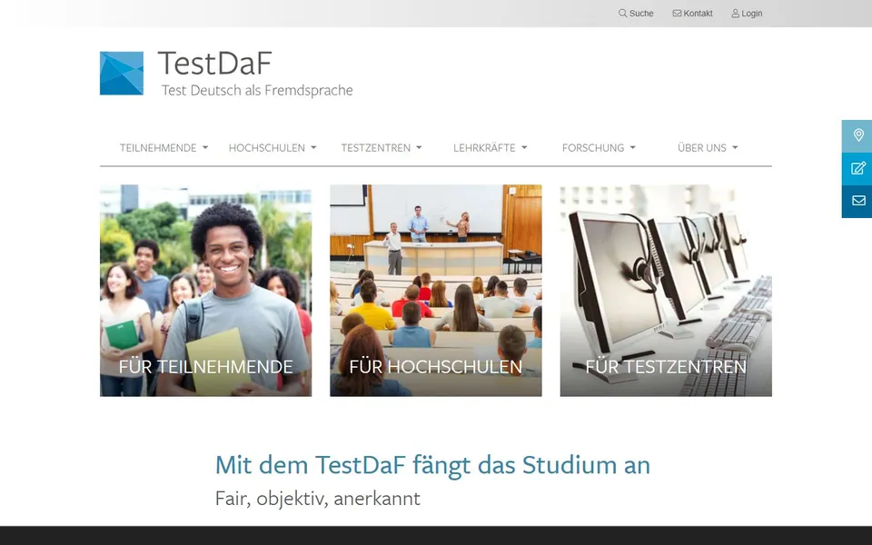 TestDaF – Ansicht der Anbieter-Website