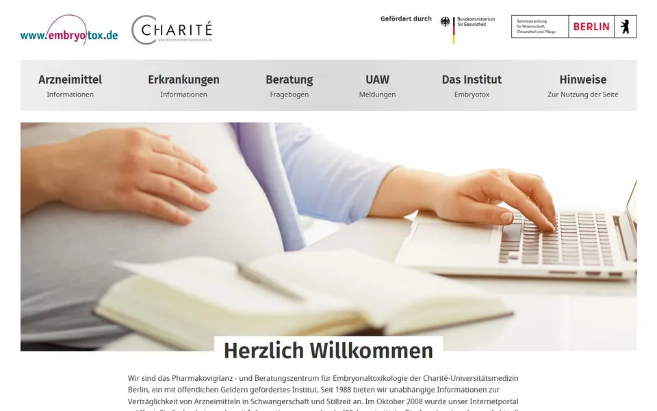 Embryotox – Ansicht der Anbieter-Website