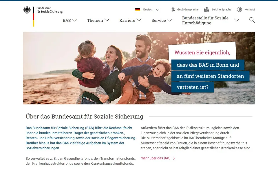 Bundesamt für Soziale Sicherung – Ansicht der Anbieter-Website