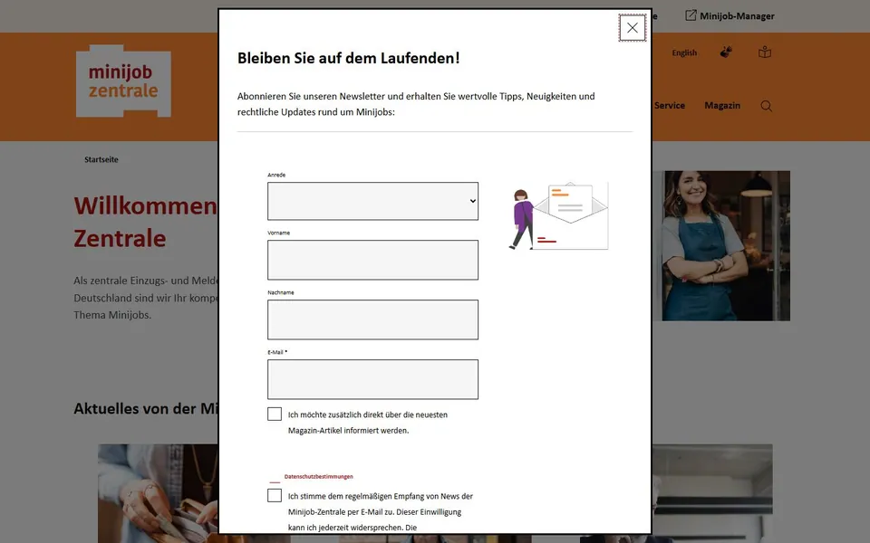 Minijob-Zentrale – Ansicht der Anbieter-Website