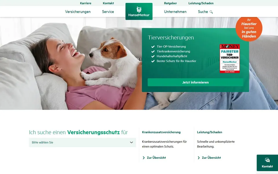 HanseMerkur – Ansicht der Anbieter-Website