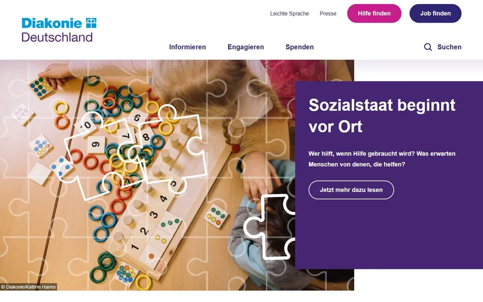 Diakonie – Ansicht der Anbieter-Website