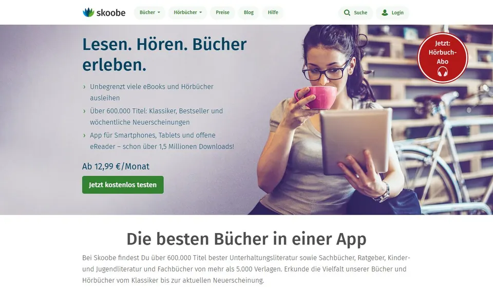 Skoobe – Ansicht der Anbieter-Website