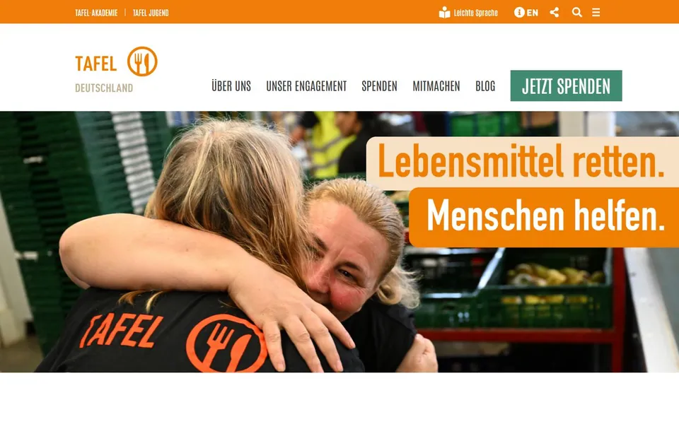 Tafel Deutschland – Ansicht der Anbieter-Website