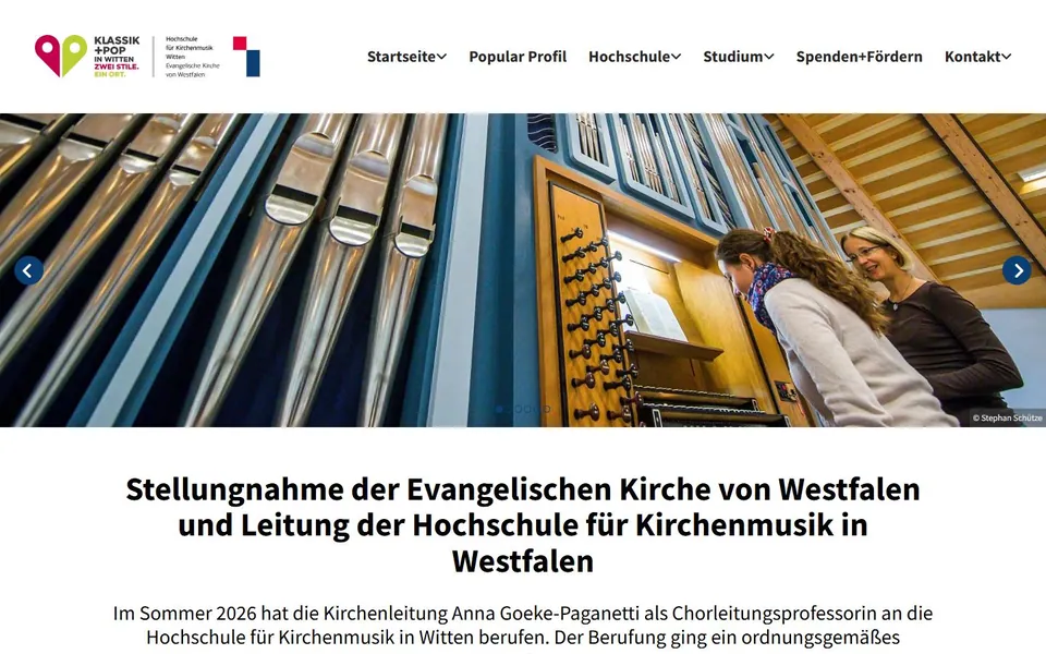 Hochschule für Kirchenmusik Witten – Ansicht der Anbieter-Website