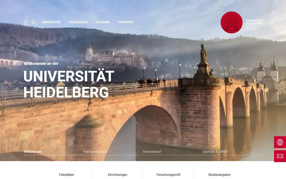 Universität Heidelberg – Ansicht der Anbieter-Website
