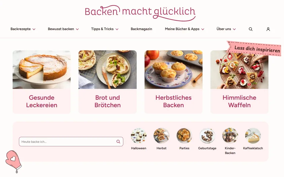 Backen macht glücklich – Ansicht der Anbieter-Website
