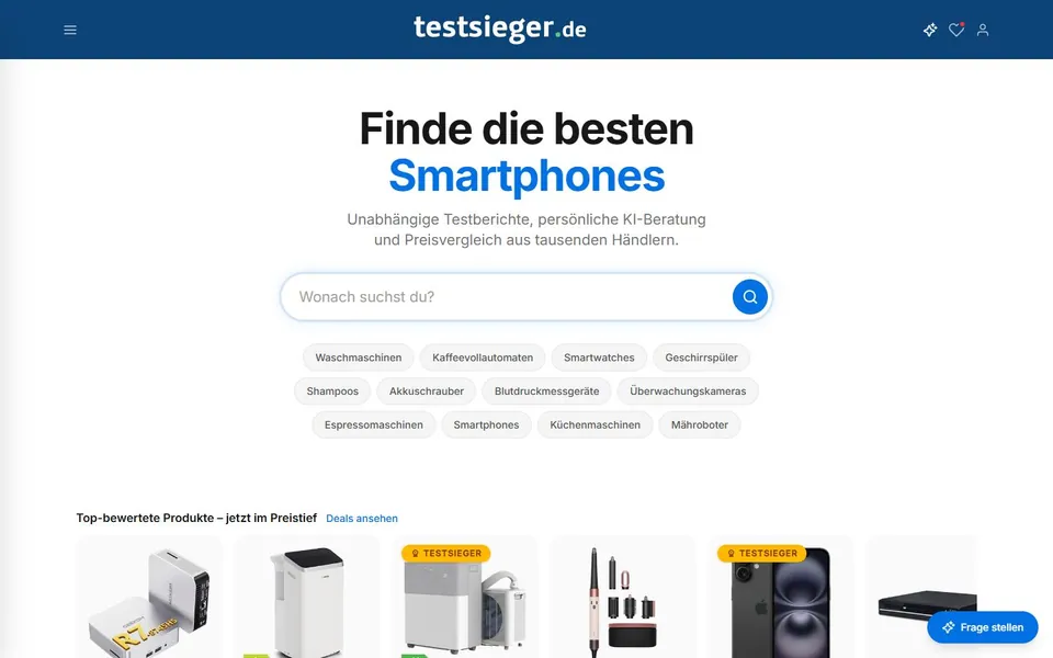 Testsieger.de – Ansicht der Anbieter-Website