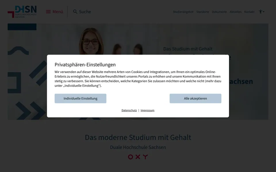 Duale Hochschule Sachsen – Ansicht der Anbieter-Website