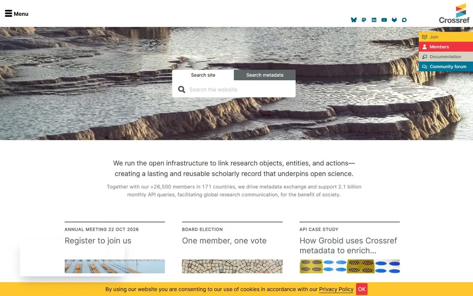 Crossref – Ansicht der Anbieter-Website