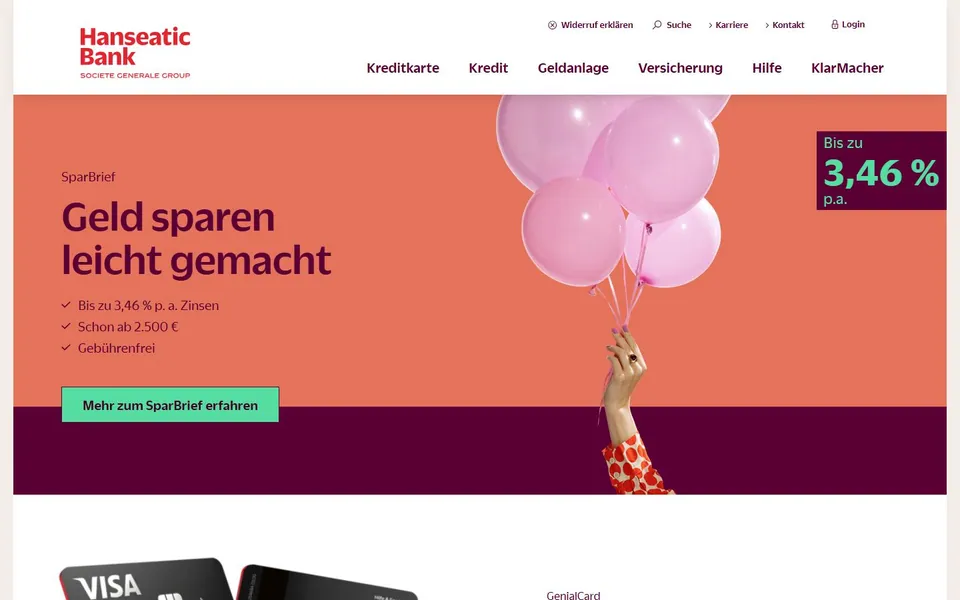 Hanseatic Bank – Ansicht der Anbieter-Website