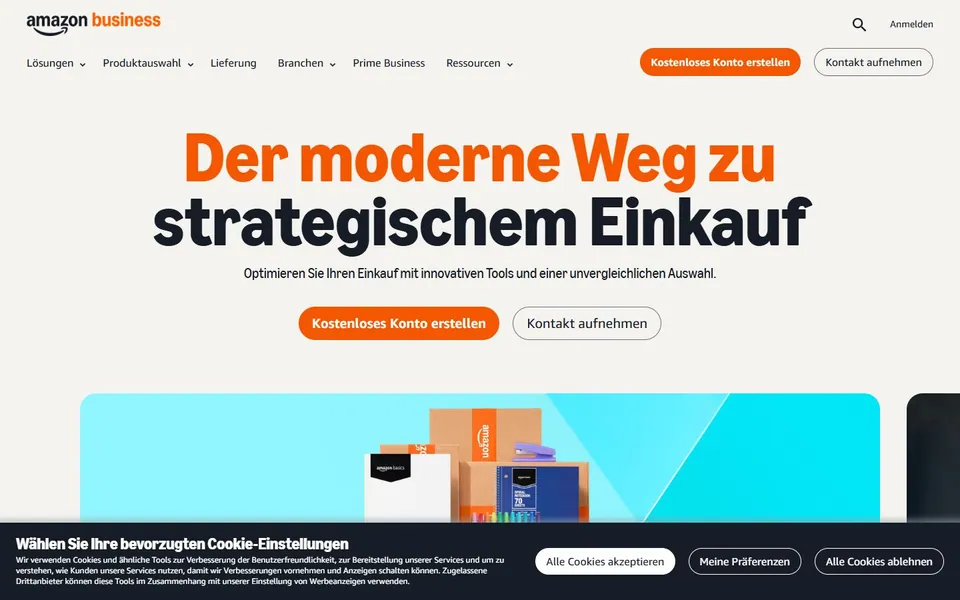 Amazon Business – Ansicht der Anbieter-Website