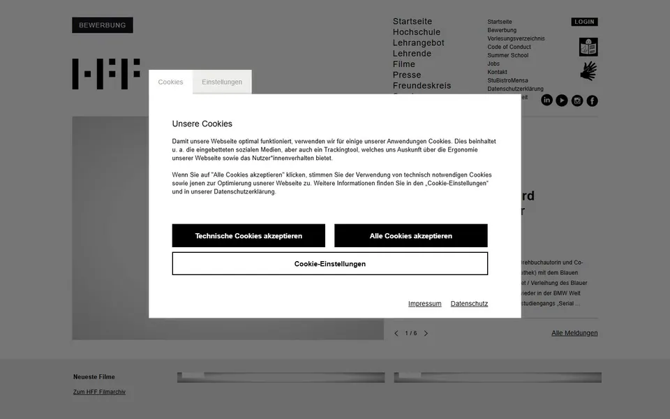 Hochschule für Fernsehen und Film München – Ansicht der Anbieter-Website