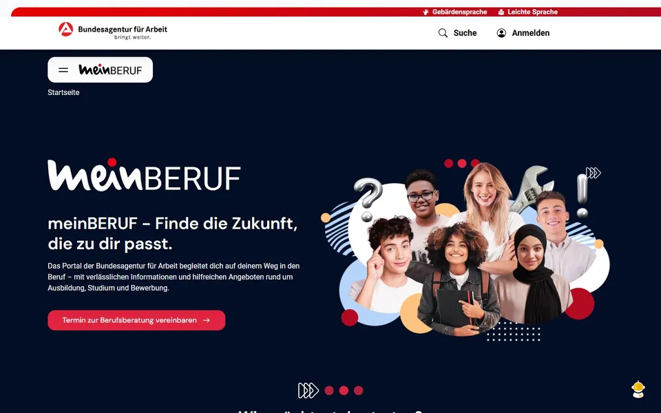 meinBERUF – Ansicht der Anbieter-Website
