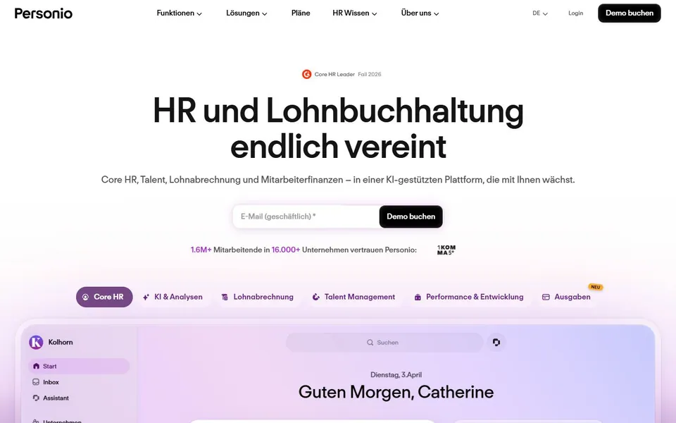 Personio – Ansicht der Anbieter-Website