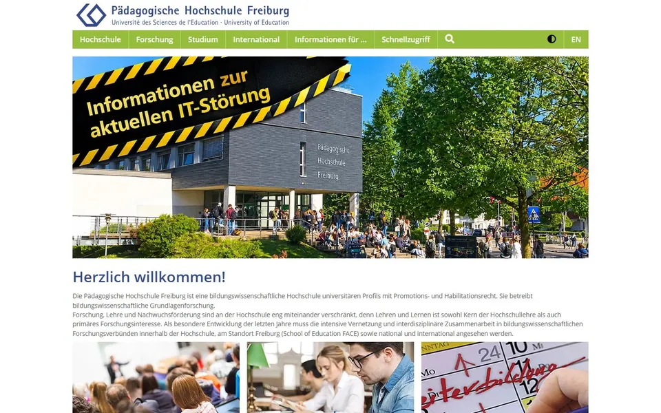 Pädagogische Hochschule Freiburg – Ansicht der Anbieter-Website