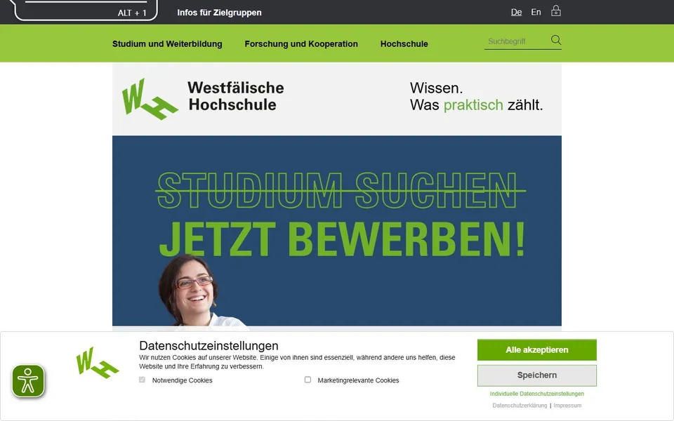 Westfälische Hochschule – Ansicht der Anbieter-Website