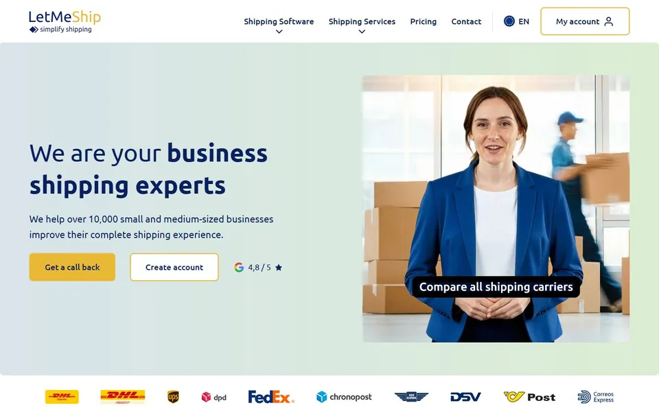 LetMeShip – Ansicht der Anbieter-Website