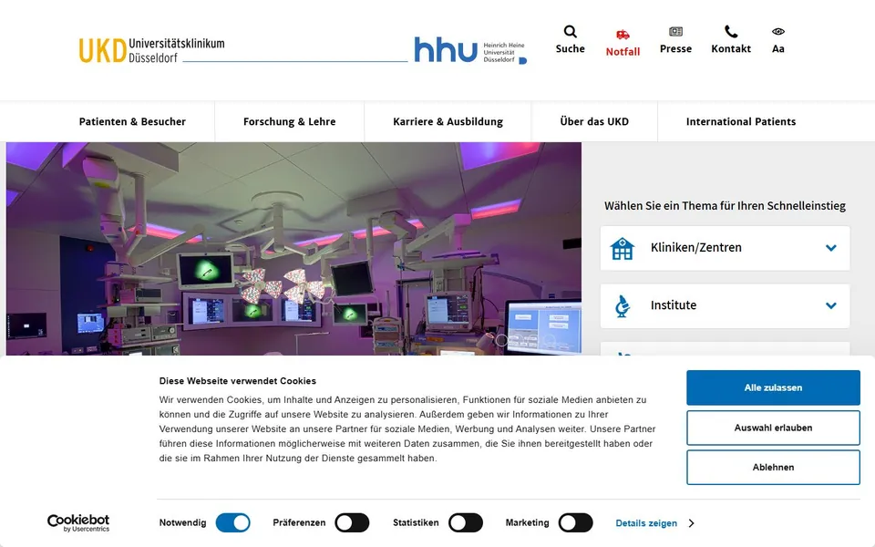 Universitätsklinikum Düsseldorf – Ansicht der Anbieter-Website