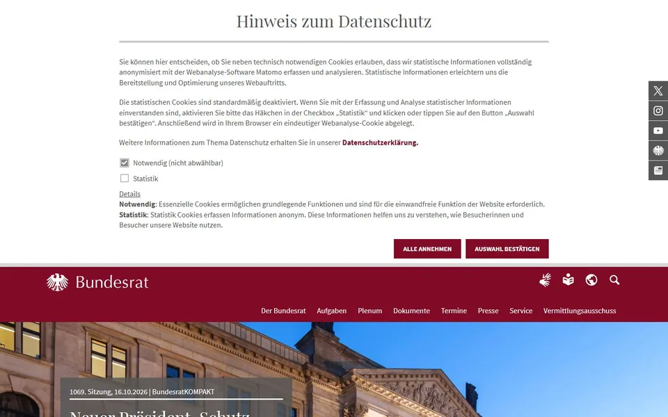 Bundesrat – Ansicht der Anbieter-Website
