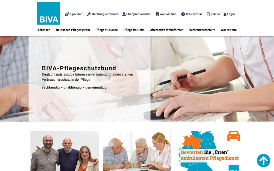 BIVA Pflegeschutzbund – Ansicht der Anbieter-Website
