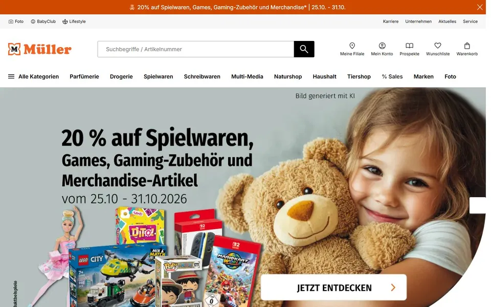 Müller – Ansicht der Anbieter-Website
