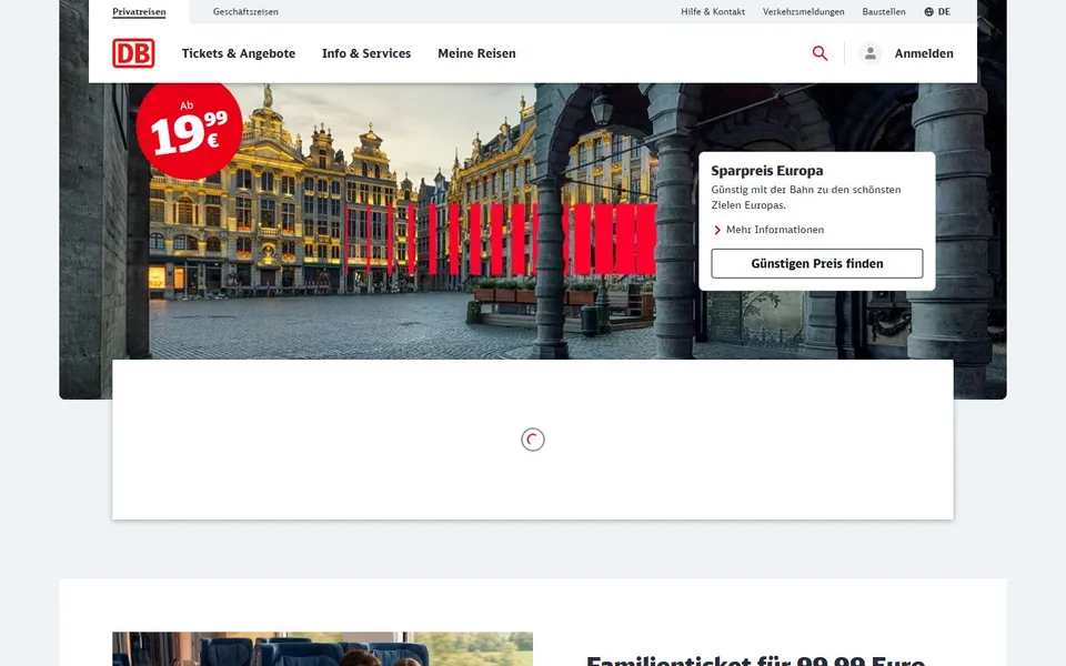 Deutsche Bahn – Ansicht der Anbieter-Website